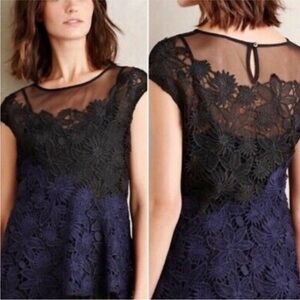 Anthropologie Black and Blue Lace top